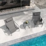 Costway Set da bistrot per esterni 3 pezzi con sedile traspirante, Set da sedia e tavolino in metallo Grigio scuro - immagine 3