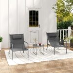Costway Set da bistrot per esterni 3 pezzi con sedile traspirante, Set da sedia e tavolino in metallo Grigio scuro - immagine 4