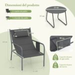 Costway Set da bistrot per esterni 3 pezzi con sedile traspirante, Set da sedia e tavolino in metallo Grigio scuro - immagine 5
