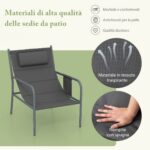 Costway Set da bistrot per esterni 3 pezzi con sedile traspirante, Set da sedia e tavolino in metallo Grigio scuro - immagine 8