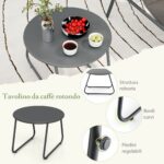 Costway Set da bistrot per esterni 3 pezzi con sedile traspirante, Set da sedia e tavolino in metallo Grigio scuro - immagine 9