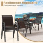 Costway Set di 2 sedie da patio impilabili in metallo con braccioli, Sedie da pranzo in tessuto traspirante Marrone - immagine 10