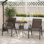 Costway Set di 2 sedie da patio impilabili in metallo con braccioli, Sedie da pranzo in tessuto traspirante Marrone - immagine 3