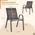 Costway Set di 2 sedie da patio impilabili in metallo con braccioli, Sedie da pranzo in tessuto traspirante Marrone - immagine 6