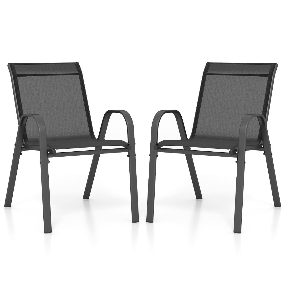 set_di_2_sedie_da_patio-np11595dk-2-_5__1.jpg Costway Set di 2 sedie da patio impilabili in metallo con braccioli, Sedie da pranzo in tessuto traspirante Nero - immagine 1