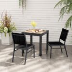 Costway Set di 2 Sedie da pranzo per esterni con seduta e schienale traspiranti telaio in alluminio, Sedie da patio Nero - immagine 3