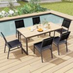 Costway Set di 2 Sedie da pranzo per esterni con seduta e schienale traspiranti telaio in alluminio, Sedie da patio Nero - immagine 4