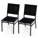 Costway Set di 2 Sedie da pranzo per esterni con seduta e schienale traspiranti telaio in alluminio, Sedie da patio Nero