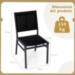 Costway Set di 2 Sedie da pranzo per esterni con seduta e schienale traspiranti telaio in alluminio, Sedie da patio Nero - immagine 5