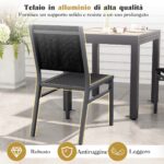 Costway Set di 2 Sedie da pranzo per esterni con seduta e schienale traspiranti telaio in alluminio, Sedie da patio Nero - immagine 7