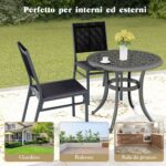 Costway Set di 2 Sedie da pranzo per esterni con seduta e schienale traspiranti telaio in alluminio, Sedie da patio Nero - immagine 8