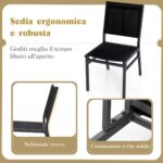 Costway Set di 2 Sedie da pranzo per esterni con seduta e schienale traspiranti telaio in alluminio, Sedie da patio Nero - immagine 9