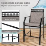 Costway Set di 2 sgabelli da esterno con poggiapiedi braccioli struttura in metallo, Sgabelli da bar per patio Caffè - immagine 10