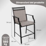 Costway Set di 2 sgabelli da esterno con poggiapiedi braccioli struttura in metallo, Sgabelli da bar per patio Caffè - immagine 6