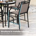 Costway Set di 2 sgabelli da esterno con poggiapiedi braccioli struttura in metallo, Sgabelli da bar per patio Caffè - immagine 8
