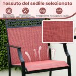 Costway Set di 2 sgabelli da esterno con poggiapiedi braccioli struttura in metallo, Sgabelli da bar per patio Rosso - immagine 7