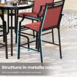 Costway Set di 2 sgabelli da esterno con poggiapiedi braccioli struttura in metallo, Sgabelli da bar per patio Rosso - immagine 8
