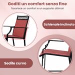 Costway Set di 2 sgabelli da esterno con poggiapiedi braccioli struttura in metallo, Sgabelli da bar per patio Rosso - immagine 9