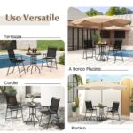 Costway Set di 2 sgabelli da bar da esterno, Arredamento da bistrot con piano tavolo in DPC foro per ombrellone Nero - immagine 11