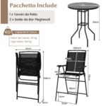 Costway Set di 2 sgabelli da bar da esterno, Arredamento da bistrot con piano tavolo in DPC foro per ombrellone Nero - immagine 4