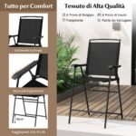 Costway Set di 2 sgabelli da bar da esterno, Arredamento da bistrot con piano tavolo in DPC foro per ombrellone Nero - immagine 7