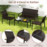 Costway Set di mobili da giardino 4 pezzi, Set di tavolo e sedie in intrecciato di vimini su telaio metallico galvanizzato Marrone - immagine 10