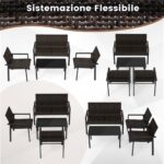 Costway Set di mobili da giardino 4 pezzi, Set di tavolo e sedie in intrecciato di vimini su telaio metallico galvanizzato Marrone - immagine 9