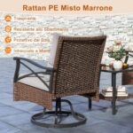 Costway Set di sedie a dondolo girevoli da esterno, Sedie a dondolo imbottite con cuscino e tavolino in vetro temperato Marrone - immagine 9