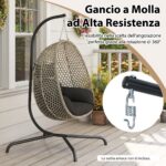 Costway Supporto per sedia sospesa in metallo pesante con gancio a molla e rotazione a 360°, Supporto per amaca C Nero - immagine 7