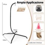 Costway Supporto per sedia sospesa in metallo pesante con gancio a molla e rotazione a 360°, Supporto per amaca C Nero - immagine 3