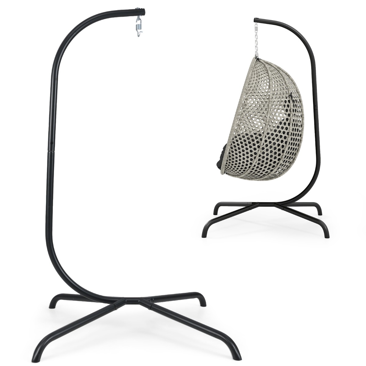 supporto_per_amaca-16015-_9_.jpg Costway Supporto per sedia sospesa in metallo pesante con gancio a molla e rotazione a 360°, Supporto per amaca C Nero - immagine 1