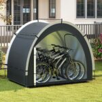 Costway Tenda rimessa per biciclette esterna portatile e ingresso laterale, Tenda deposito biciclette con tessuto argento impermeabile Nero - immagine 36