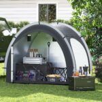 Costway Tenda rimessa per biciclette esterna portatile e ingresso laterale, Tenda deposito biciclette con tessuto argento impermeabile Nero - immagine 13