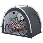 Costway Tenda rimessa per biciclette esterna portatile e ingresso laterale, Tenda deposito biciclette con tessuto argento impermeabile Nero - immagine 30