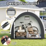 Costway Tenda rimessa per biciclette esterna portatile e ingresso laterale, Tenda deposito biciclette con tessuto argento impermeabile Nero - immagine 7