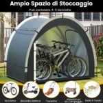 Costway Tenda rimessa per biciclette esterna portatile e ingresso laterale, Tenda deposito biciclette con tessuto argento impermeabile Nero - immagine 8
