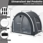 Costway Tenda rimessa per biciclette esterna portatile e ingresso laterale, Tenda deposito biciclette con tessuto argento impermeabile Nero - immagine 6