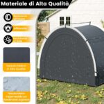 Costway Tenda rimessa per biciclette esterna portatile e ingresso laterale, Tenda deposito biciclette con tessuto argento impermeabile Nero - immagine 9