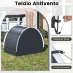 Costway Tenda rimessa per biciclette esterna portatile e ingresso laterale, Tenda deposito biciclette con tessuto argento impermeabile Nero - immagine 10