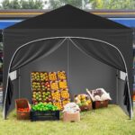 Costway Tenda gazebo richiudibile con 4 pareti rimovibili 3x3 m borsa con ruote, Riparo sole da spiaggia pieghevole Nero - immagine 3