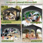Costway Tenda gazebo richiudibile con 4 pareti rimovibili 3x3 m borsa con ruote, Riparo sole da spiaggia pieghevole Nero - immagine 6