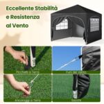 Costway Tenda gazebo richiudibile con 4 pareti rimovibili 3x3 m borsa con ruote, Riparo sole da spiaggia pieghevole Nero - immagine 7