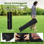 Costway Tenda gazebo richiudibile con 4 pareti rimovibili 3x3 m borsa con ruote, Riparo sole da spiaggia pieghevole Nero - immagine 8