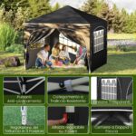 Costway Tenda gazebo richiudibile con 4 pareti rimovibili 3x3 m borsa con ruote, Riparo sole da spiaggia pieghevole Nero - immagine 10