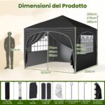 Costway Tenda gazebo richiudibile con 4 pareti rimovibili 3x3 m borsa con ruote, Riparo sole da spiaggia pieghevole Nero - immagine 4