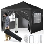 Costway Tenda gazebo richiudibile con 4 pareti rimovibili 3x3 m borsa con ruote, Riparo sole da spiaggia pieghevole Nero