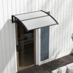 Costway Tettoia per porta per protezione da sole pioggia neve, Tettoia per porta finestra in alluminio 150x100x28cm Grigio - immagine 3