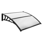 Costway Tettoia per porta per protezione da sole pioggia neve, Tettoia per porta finestra in alluminio 150x100x28cm Grigio