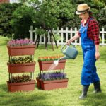 Costway Torre di fioriere per verdure erbe fiori per interni ed esterni per patio, 6 PZ fioriere da giardino disposizione fai da te Rosso - immagine 2