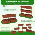 Costway Torre di fioriere per verdure erbe fiori per interni ed esterni per patio, 6 PZ fioriere da giardino disposizione fai da te Rosso - immagine 6